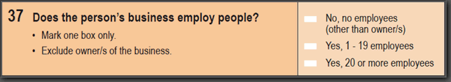Image: 2016 Household Paper Form - Question 37. Does the person's business employ people?