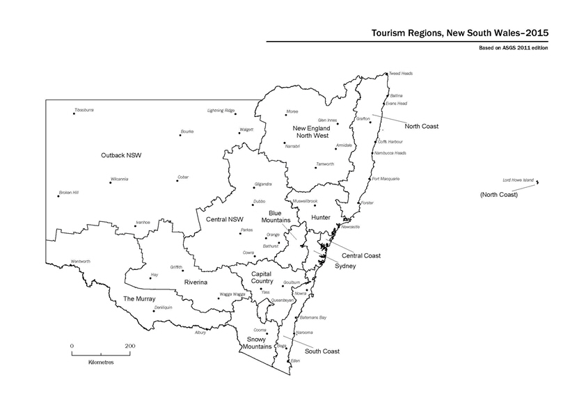 Tourism Regions, New South Wales - 2015
