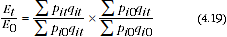 Equation: This is an example of a Paasche decomposition. The change in an expenditure aggregate between two periods is the product of a Paasche price index and a Laspeyres volume index.