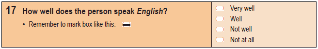 Image: question 17 on the paper 2016 Census Household Form.