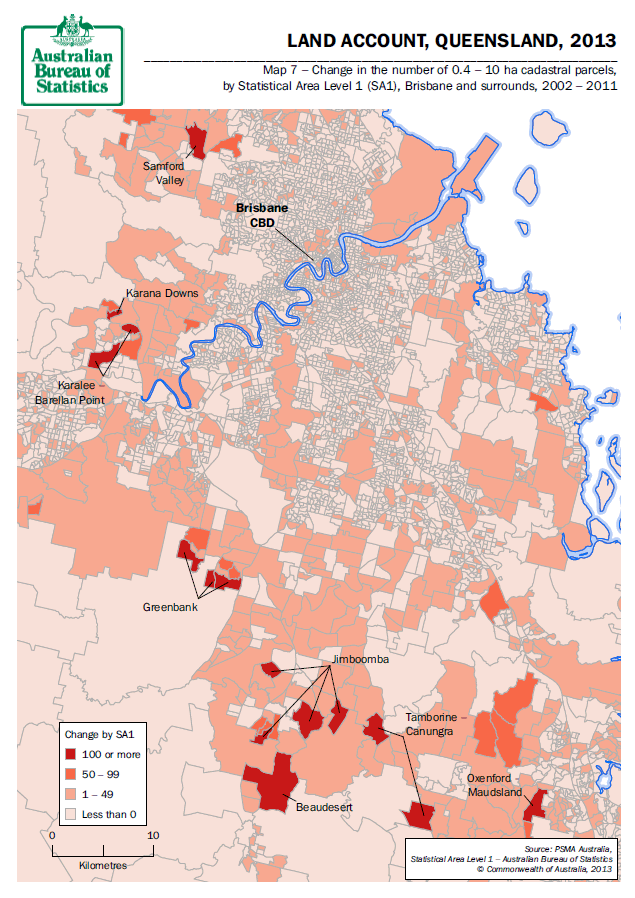Map 7 - Cadastral change 0.4-10 hectares by SA1 2002-2011