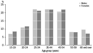 Graph: PERSONS WHO WORKED AT SOME TIME DURING THE YEAR ENDING FEBRUARY 2010, Age - By Sex