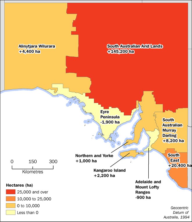 Map showing net change in area of land used for National Parks, Conservation Areas, Forest Reserves and Natural Water Reserves between 2006 to 2011