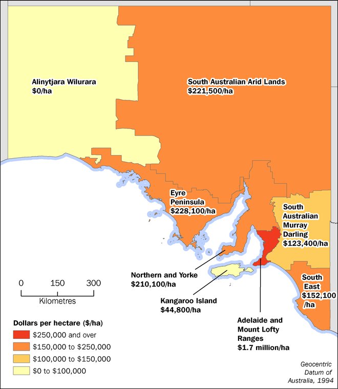 Map showing closing stock 2011 of Residential land use in dollars ($) per hectare (ha)