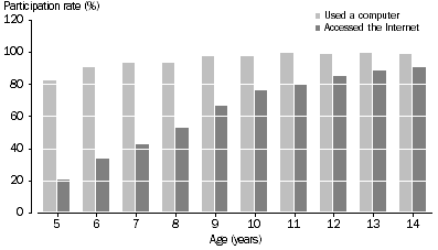 Graph: Computer and internet usage, By age