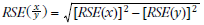 Equation: RSE (x / y) = square root of ([RSE (x)] squared - [RSE (y)] squared)