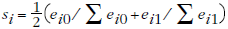 Equation: This expression is the arithmetic average of the expenditure shares for the ith  item in the two periods.