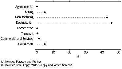Graph: DOMESTIC PRIMARY ENERGY USE, By Industry and Households: 2008-09