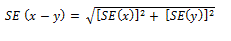 Equation: SE (x - y) = square root of ([SE (x)] squared - [SE (y)] squared)