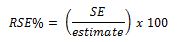 Equation: RSE = (SE/estimate) multiplied by 100