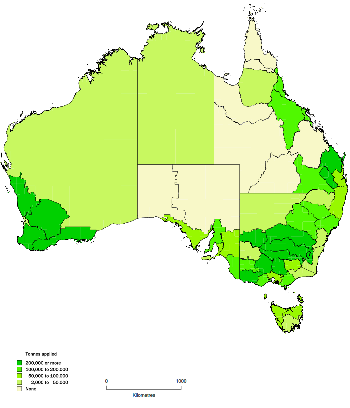 Map: Tonnes of soil enhancers applied by NRM reigon