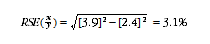 Equation: RSE of proportion x over y equals square root (3.9 squared minus 2.4 squared)