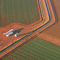 Irrigated crops and storage buildings