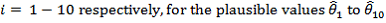 Equation: i equals one to ten respectively for the plausible values theta one to theta ten