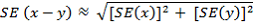 Equation: Standard error x minus y equals square root of standard error x squared plus standard error y squared