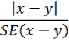 Equation: (x minus y) / SE (x minus y)