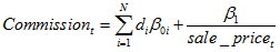 Equation: Commission rate was modelled as the sum of location specific (dummy variable) constants (Beta nought for each individual area) plus a slope parameter (Beta one) divided by the sale price of the property