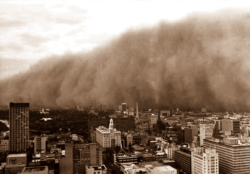 Photograph: Dust storm, Melbourne, February 1983 – courtesy Trevor Farrar, Bureau of Meteorology.