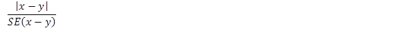 Equation: Statistical significance test statistic equals absolute value of x minus y over standard error of x minus y