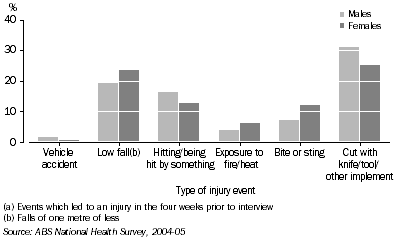 graph: Type of injury event, 2004-05