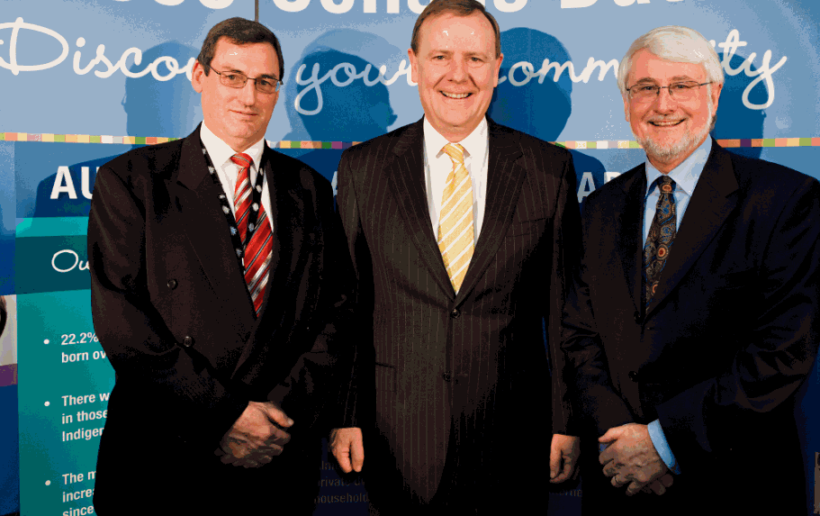 Image: ABS Victoria Regional Director Vince Lazzaro,  Federal Treasurer Peter Costello, and Australian Statistician Brian Pink