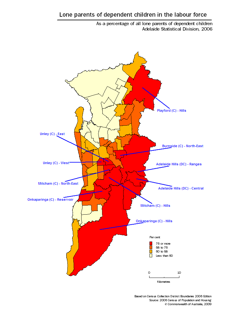 Diagram: Geographic Distribution of Lone parents in the labour force