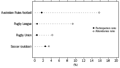 Graph: Participation and attendance, Selected football codes