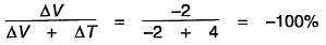 Equation: change in V divided by [change in V + change in T] = -2/[-2+4]  = -100%