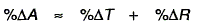 Equation: percentage change of A is approximately percentage change of T + percentage change of R.