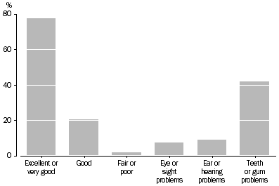 Graph: HEALTH STATUS AND PROBLEMS OF INDIGENOUS CHILDREN AGED 4 TO 14 YEARS, 