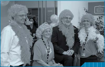 The Australian Statistician, Brian Pink, and members of the ABS Executive help to raise $4,205.25 for Breast Cancer Awareness in October 2007. 