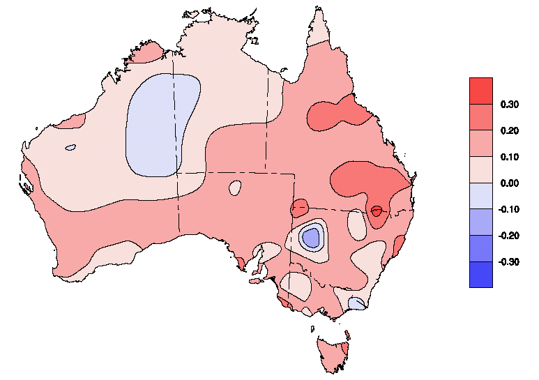 Image - S1.3   AVERAGE TREND IN ANNUAL MEAN TEMPERATURE (�C/10yrs - 1950-2001)