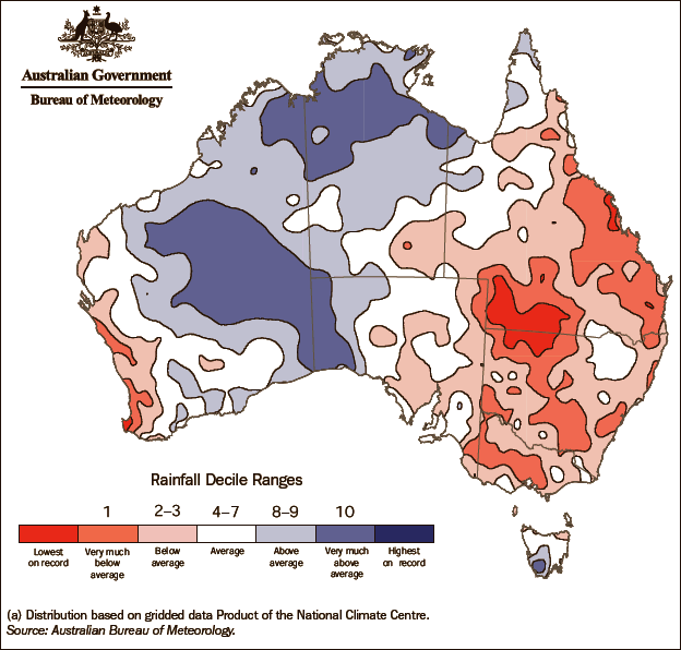 Diagram: 1.10 Australian rainfall deciles(a)—1 July 2001 to 30 June 2007