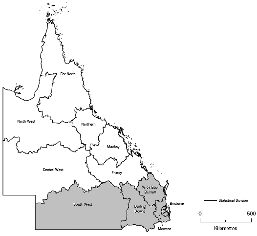 Map - Queensland with southern SDs highlighted