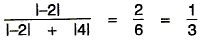 Equation: absolute change of -2 divided by [ absolute change in -2 +  absolute change in 4] = 2/6 = 1/3
