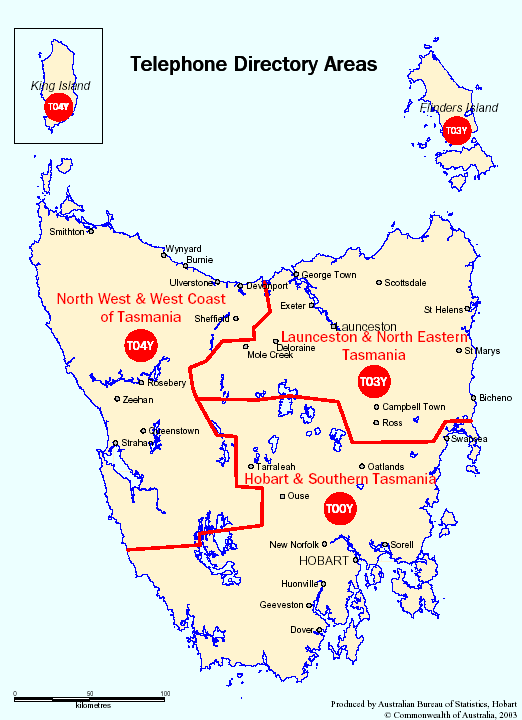 Map: Tasmanian Telephone Directory Areas