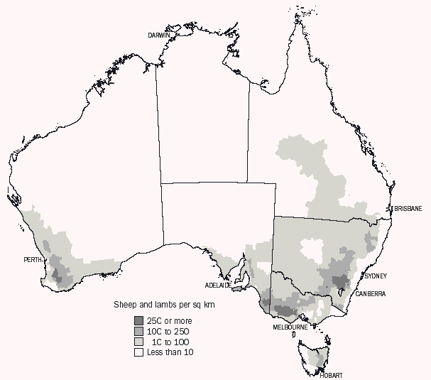 Map - 14.39 Sheep and lambs, Distribution - 30 June 2001