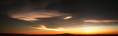 Nacreous clouds showing iridescent colouring with the sun below the horizon – Photography � Renae Baker, Courtesy Australian Government Antarctic Division.