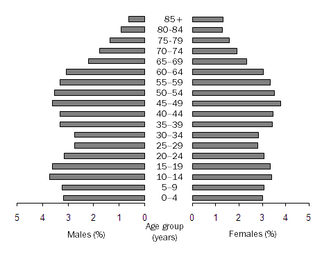 Graph: POPULATION BY AGE GROUP (%), Northern Statistical Division, 2008