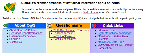 Step One: Find Teacher Accounts on the CensusAtSchool home page