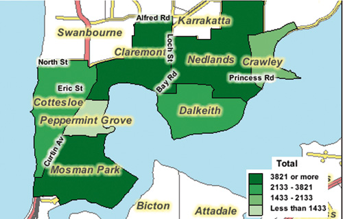 Number of Females by Suburb, 2006 Census