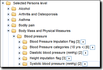 Graphic: Location of item "Systolic blood pressure" in the Selected Persons level folder