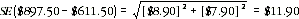 Formula: Difference in standard errors