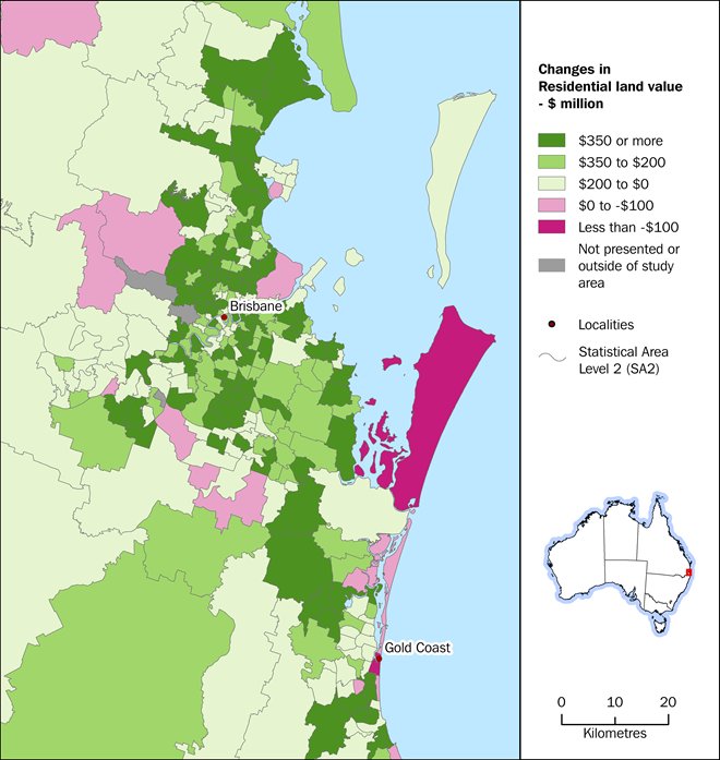 Map: SA2 level changes in Residential land value between 30 June 2011 and 30 June 2016