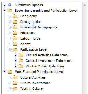 Picture: screen shot of levels and data items available on the file