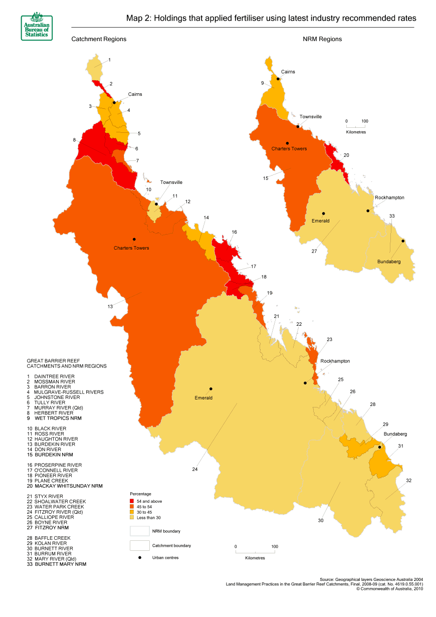 Map 2 Holdings that applied fertiliser using latest industry recommended rates