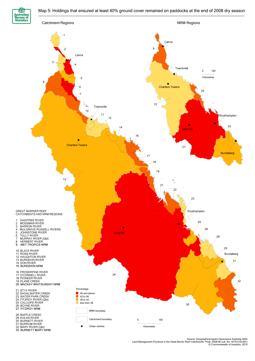 Map 5 Holdings that ensured at least 40% ground cover remained on paddocks at the end of 2008 dry season