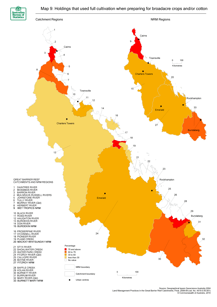 Map 9 holdings that used full cultivation when preparing for broadacre crops and/or cotton