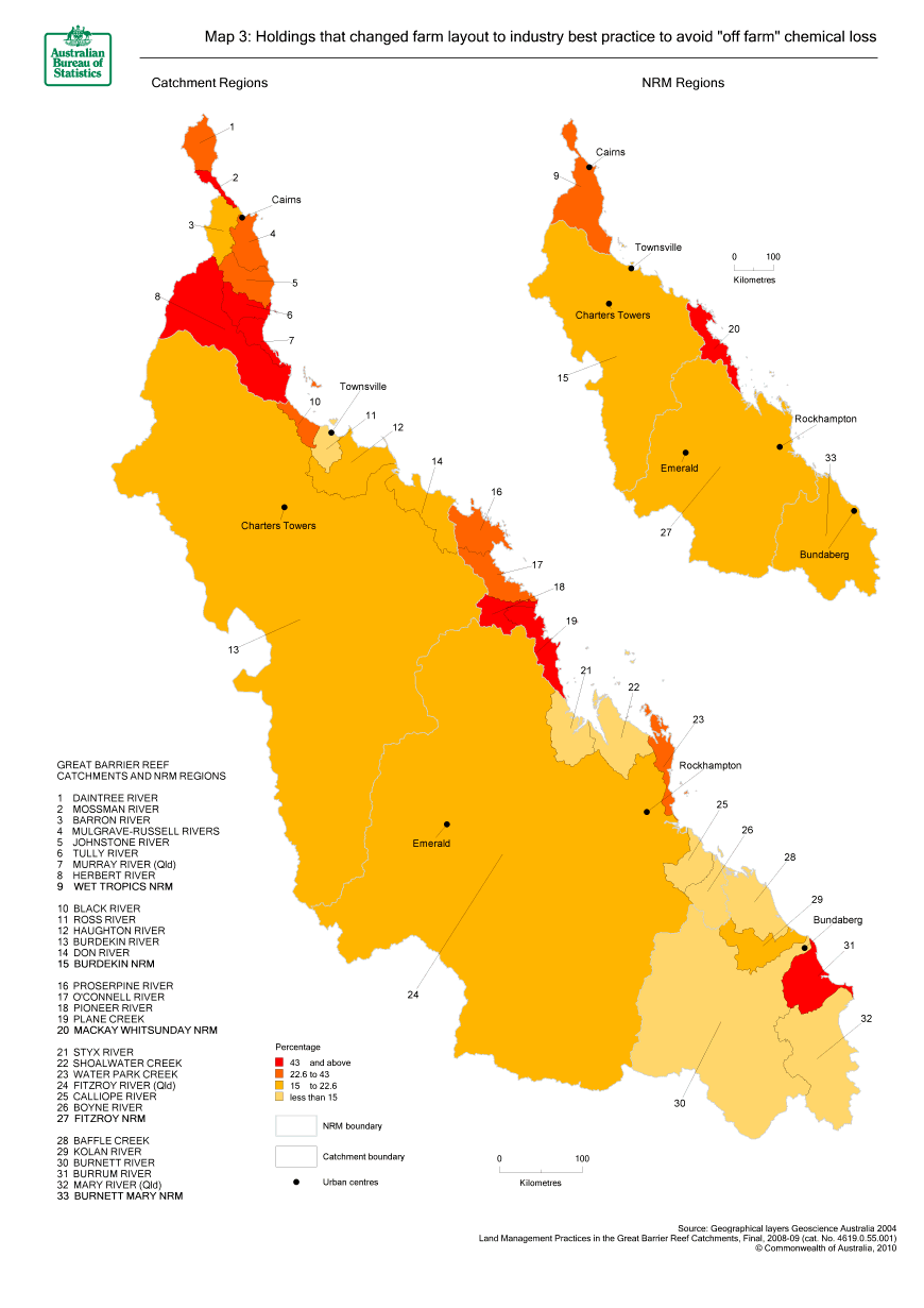 Map 3 Holdings that changed farm layout to industry best practice to avoid "off farm" chemical loss