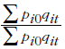 Equation: The sum product of prices from period 0 and quantities from period t, divided by itself, which has a value of 1.